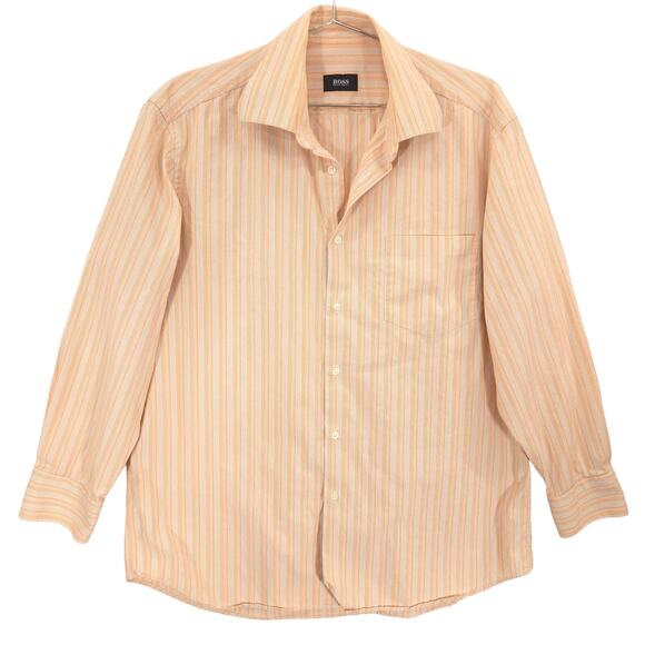 Hugo Boss Dress Shirt Mens 16-32/33 Orange White Striped Long Sleeve Button Up - Picture 1 of 10